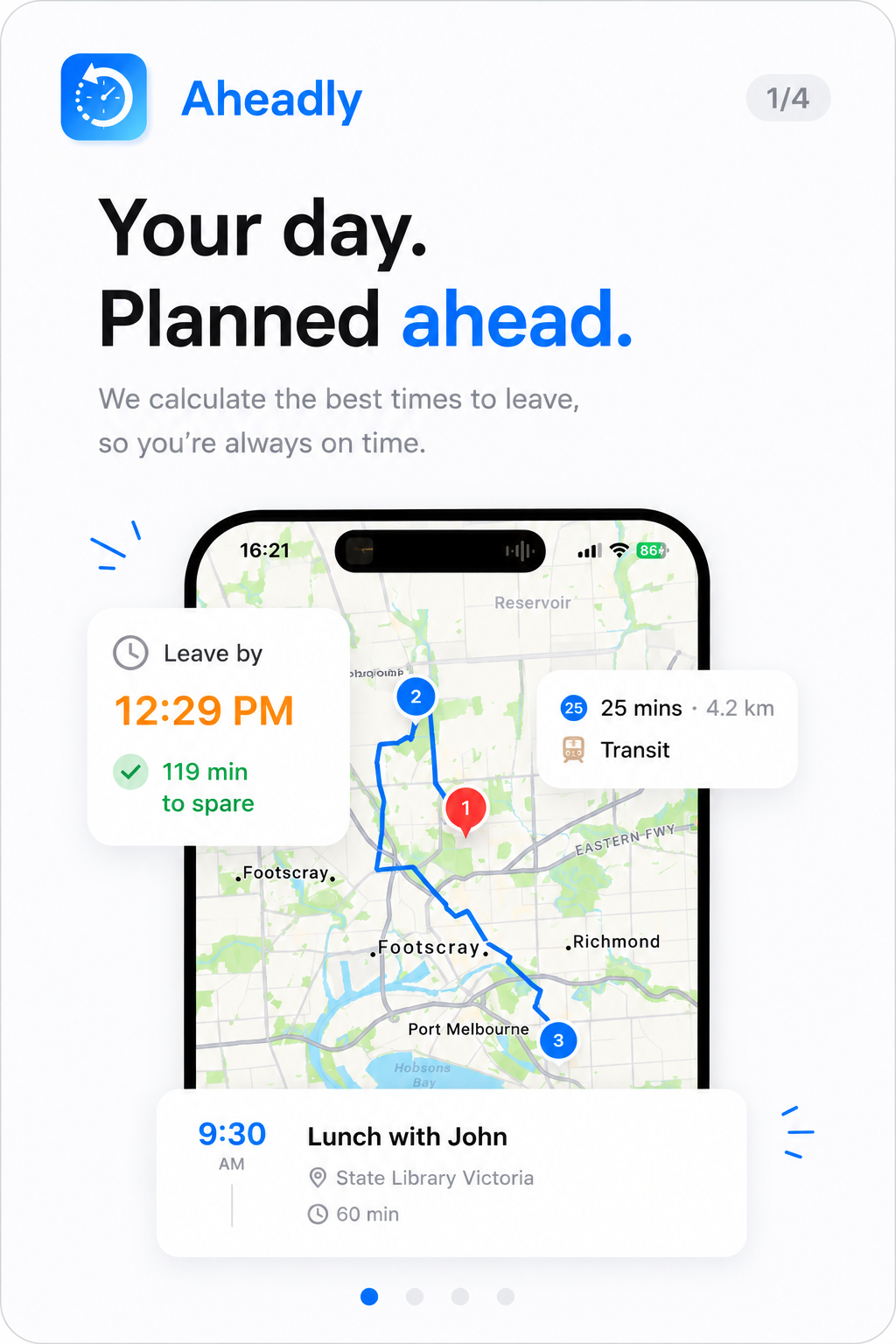 Aheadly route and leave time screen